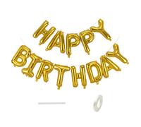 Diffaxy Globo dorado Happy Birthday de 16 pulgadas, globo de papel de aluminio, globo de cumpleaños con cinta para niños, niñas y adultos, decoraciones de cumpleaños y fiestas