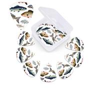 Different Fish - Juego de 12 púas de guitarra con caja organizadora, 0.46 0.71 0.96 mm, incluye púas finas y medianas y pesadas, púas de guitarra abstractas para guitarra eléctrica, ukelele y bajo