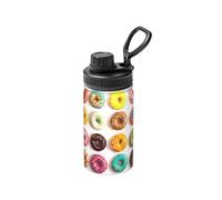 Different Flavors of Doughnuts Print - Botella de agua deportiva aislada al vacío de 12 onzas, botellas de agua de acero inoxidable con boca ancha