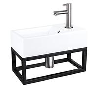 Differnz Force Lavabo con toallero - Lavabo de cerámica blanco - Grifo recto cromado mate - Juego completo - 40 x 22 x 11,5 cm