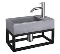 Differnz Force Lavabo con toallero - Lavabo de hormigón gris oscuro - Grifo curvado cromado mate - Juego completo - 40 x 22 x 8 cm