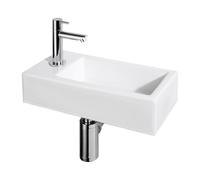 Differnz Helios - Lavabo pequeño de cerámica blanca, grifos cromados, grifo izquierdo, grifo de agua fría, 37,5 x 18 x 9,5 cm