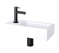 Differnz Helios Lavabo pequeño lavabo de cerámica blanco negro grifería izquierda lavabo, grifo de agua fría - 37,5 x 18 x 9,5 cm