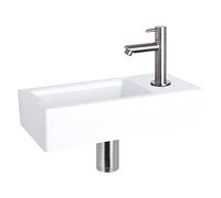 Differnz Ravo Lavabo de cerámica blanco - grifo recto cromado mate - Juego completo - 38,5 x 18,5 x 9,5 cm