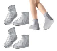 DIFLAX 2 Pares Cubrezapatos Impermeables Con Cremallera, Cubrezapatos de Lluvia, Cubrebotas Antideslizantes, Cubrebotas para Exterior, Reutilizables, para Lluvia, Nieve y Caminos Fangosos, Gris (L)