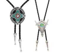 DIFLAX 2 Piezas Bolo Corbata Leather Tie Necktie Ojo que todo lo ve Cruz Colgante Hecho a Mano Hombres Rodeo Bolo Occidental de Halloween Vintage Colgante para Mujeres, Hombres