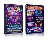 DIFLAX 2 Piezas Cartel de Metal con Efecto Neón, Decoración Gaming para Habitación,Letrero Neon para Setup Gamer, Bar y Fiestas,Ideal para Gamers y Adolescentes,Imitación Luz Neón para Deko de Cuarto