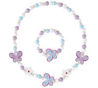 DIFLAX 2 Piezas Joyas para niñas, Pulseras para niñas, Colgante Niñas Collar Pulsera Set, Colorida Juego de Joyas de Madera, Ideal para Niños, Niñas, Regalos de Fiesta(Mariposa)