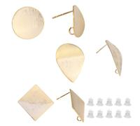 DIFLAX 3ParesPlana Dorada Redonda con Fornituras para Aretes de Perno Texturizado Pernos con Tuercas para los Oídos Y Lazo Componentes de Arete con Orificio Pequeño para Creación de Joyas (3 Estilos)