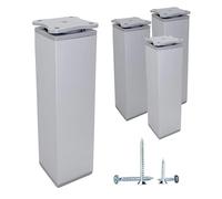 Diforma Paquete de 4 patas de muebles ajustables en altura, perfil angular: 40 x 40 mm, material: plástico, aluminio, tornillos incluidos (4, 15 cm de altura)