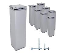 Diforma Paquete de 8 patas de muebles ajustables en altura, perfil angular: 40 x 40 mm, material: plástico, aluminio, tornillos incluidos (8, 15 cm de altura)