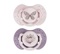 Difrax LOVI - Chupete dinámico de 3 a 6 meses, color rosa y morado, 2 piezas, fácil de aceptar, sin BPA, silicona de alta calidad y duradera