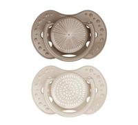 Difrax LOVI - Chupete dinámico para bebé, color beige y marrón, 2 piezas, fácil de aceptar, sin BPA, silicona de alta calidad y duradera