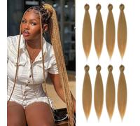 DIFUNEE Extensiones de cabello trenzado preestirado de 50 cm (8 paquetes), rubio, largo, para trenzas retorcidas o de caja, textura Yaki, fijaci