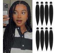 DIFUNEE - Extensiones de cabello trenzado preestirado de 56 cm (8 paquetes), color negro natural, largo, para trenzas retorcidas o de caja, textu