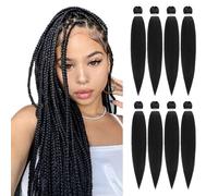 DIFUNEE - Extensiones de cabello trenzado preestirado de 61 cm (8 paquetes), color negro natural, largo, para trenzas retorcidas o de caja, textu