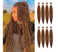 Difunee Pelo trenzado preestirado de 16 pulgadas, 8 paquetes, medio largo, ondulado, textura yaki, suave, trenzas de ganchillo, marrón, ajuste de agua caliente, sintético