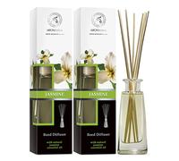 Difusor Aromas de Jazmíne Set 2x100ml con 10 Palitos de Bambú - Difusor Perfumado con Aceite Jazmíne - Ambientador - Fragancia para Habitación - Difusor Carrizo - Hogares - Oficinas - Restaurantes