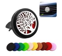 Difusor De Aceite Esencial De Aire De Coche，Clip De Ventilación De Aromaterapia, Medallón De Acero Inoxidable con 10 Almohadillas De Fieltro De Colores Aleatorios(Árbo)