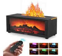 Difusor de aceites esenciales 3D Flame, humidificador de llama de chimenea de 150 ml con temporizador, protección de apagado automático, luz nocturna LED de 7 colores y mando a distancia, difusor de