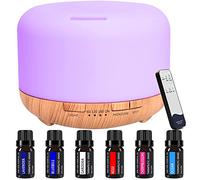 Difusor de aceites Esenciales, difusor de Aromas de 450 ml, Incluye 6 aceites Esenciales Puros de 10 ml, humidificador, difusor Ideal para aromaterapia con Modo de Niebla Regulable y LED de 7 Colores