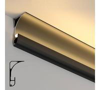 Difusor de luz LED de canal de moldura de corona para techos y paredes, perfil de aluminio, iluminación indirecta, decoración de cornisas, color negro, 7 m / 22.9ft, mejora el ambiente del hogar
