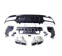Difusor Trasero Parachoques para Benz W205 Clase C para AMG Sedan 4 Puertas 2015-2021 C63 Difusor Parachoques Trasero Alerón Labio Negro Silenciador Escape Tubo(Silver-Black)