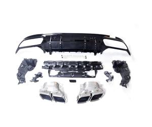 Difusor Trasero Parachoques para Benz W205 Clase C para AMG Sedan 4 Puertas 2015-2021 C63 Difusor Parachoques Trasero Alerón Labio Negro Silenciador Escape Tubo(Silver-Black)