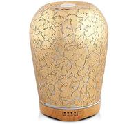 Difusores de Aceite Esencial de Aroma de Vidrio Chapado en Oro Humidificador de aromaterapia - Sin Ruido de pitido - 4 temporizadores Luces nocturnas de 280 Ml y función de Apagado automático Hum