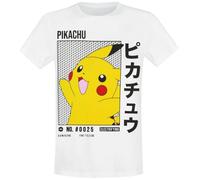 Difuzed Pokemon Pikachu Japanese Logo T Shirt, blanco, M