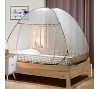 Digead Pop-up Mosquitera para Cama Matrimonial 120x200 cm con Doble Puerta - Plegable y Emergente, Ligera y Transpirable de Poliéster, Portátil para Viaje, Hogar o Bebés - Borde Marrón