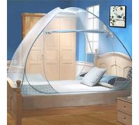 Digead Pop-up Mosquitera para Cama Matrimonial 180x200 cm con Doble Puerta - Plegable y Emergente, Ligera y Transpirable de Poliéster, Portátil para Viaje, Hogar o Bebés - Borde Azul