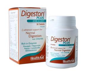 Digeston Plus Health Aid 30 comprimidos | Enzimas digestivas veganas con probióticos, piña, papaya y cloruro | Apoyo digestivo con enzimas, bacterias beneficiosas y confort intestinal