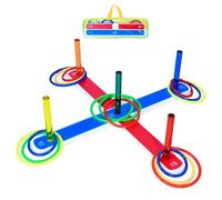 Digiele Juego de Lanzamiento de Anillo, Juegos Exterior para Niños y Adultos, Cuerpo de Acrílico y 24 Aros de Plástico de Colores, 3 Anillos de Tamaño: 6 cm, 8 cm y 10 cm, 2 Modos de Juego Jardin Set