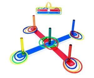 Digiele Juego de Lanzamiento de Anillo, Juegos Exterior para Niños y Adultos, Cuerpo de Acrílico y 24 Aros de Plástico de Colores, 3 Anillos de Tamaño: 6 cm, 8 cm y 10 cm, 2 Modos de Juego Jardin Set