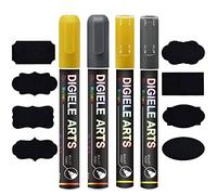 DIGIELE Rotulador Tiza Liquida Oro + Plata, 2pcs 3mm + 2pcs 6mm Rotuladores de Tiza Líquida con 16 Pizarra Reutilizable Etiquetas, Borrado con Seco y Húmedo, Punta Reversible de Bala o Cincel