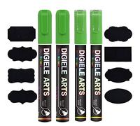 DIGIELE Rotulador Tiza Liquida Verde, 2 Pcs Rotulador Verde 3mm + 2 Pcs 6mm Rotuladores de Tiza Verde + 16 Pizarra Reutilizable Etiquetas, Borrado con Seco y Húmedo, Punta Reversible de Bala o Cincel