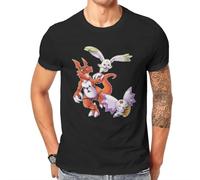 Digimon and Crest Men's T Shirts Nostalgic Anime Adult Printed Cool Tees Short Sleeve Crew Neck T-Shirt Cotton Summer Clothing(Medium)