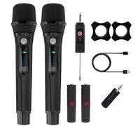DIGIMORE Micrófono inalámbrico UHF doble para canto, batería de 8 horas, alcance de 48,8 m, carga tipo C, micrófono inalámbrico doble para fiestas en casa, fiestas al aire libre, canto, aulas (D-350