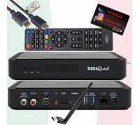 DigiQuest Q99 - Receptor satélite 4K con tarjeta TiVuSat activada (incluye llave WiFi) - Italiano TV Rai Mediaset LA7, HEVC HDR, PVR Ready, LAN, USB, receptor certificado + cable HTS e-com HDMI