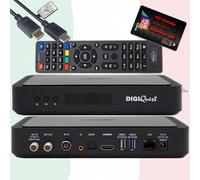 DigiQuest Q99 - Receptor satélite 4K UHD con tarjeta TiVuSat activada, color negro - Italiano TV Rai Mediaset LA7, DVB-S2/T2, HEVC HDR, PVR Ready, LAN, USB, receptor certificado + cable HTS e-com HDMI