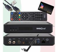 DigiQuest Q99 - Receptor satélite 4K UHD con tarjeta TiVuSat negra + llave WiFi - Italiano TV Rai Mediaset LA7, DVB-S2/T2, HEVC HDR, PVR Ready, LAN, USB, receptor certificado + cable HTS e-com HDMI