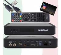 DigiQuest Q99 - Receptor satélite Combo 4K UHD con tarjeta TiVuSat Negro - Italiano TV Rai Mediaset LA7, DVB-S2/T2, HEVC HDR, PVR Ready, LAN, USB, receptor 4K certificado + cable HTS e-com HDMI