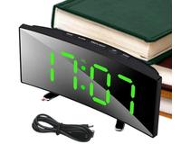 Digital Alarm Clock, Curved Screen Alarms, Silent Electronic Desktop Clocks, Modern Sleek Bedside, Display with Adjustable Brightness for Bedroom, Dorm Room, Living Rooms, 17.8/8.5/5.9 Inches