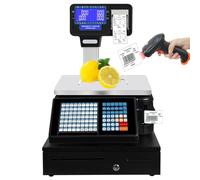 Digital Balanza Cocina Báscula contadora digital con pantalla, mesa de pesaje, cálculo de precios comerciales con impresora térmica de etiquetas, para tiendas de alimentos y supermercados, c