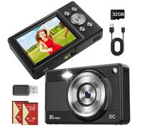 Digital Camara de Fotos, Compacta Camara Digital Vintage, Camera Fotografia con Tarjeta 32GB para Niños Principiantes Adulto, 2,8", 56MP, 1080P FHD, Dos Baterías (Negro)