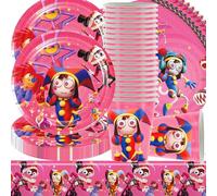 Digital Circus Vajilla de Fiesta,Doyomtoy Payasos Fiesta de Cumpleaños Vajilla para 20 Invitados Circo Decoración de Fiestas Juegos Decoración Manteles, Platos, Tazas, Servilletas,61pcs