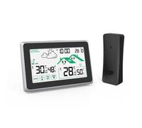 Digital con pronóstico del tiempo, 3 sensores, alertas y reloj de radio para uso en interiores y exteriores, termómetros higrómetro con pantalla táctil
