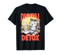 Digital Detox Cat Reading Book Unplug Relajante Amante Felino Camiseta