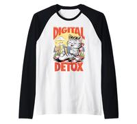 Digital Detox Cat Reading Book Unplug Relajante Amante Felino Camiseta Manga Raglan